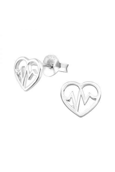 Sterling Silver Heartbeat Ear Studs - SS