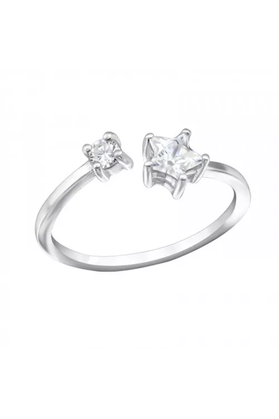 Sterling Silver Open Star Ring With CZ - SS