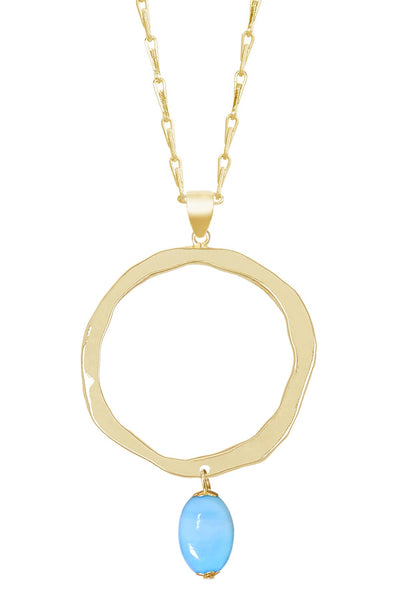 Blue Murano Glass & Hammered Hoop Pendant Necklace - GF