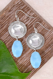 Blue Murano Glass & Vintage Disc Drop Earrings - SF