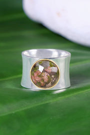Unakite Two Tone Plated Wide Ring - SF