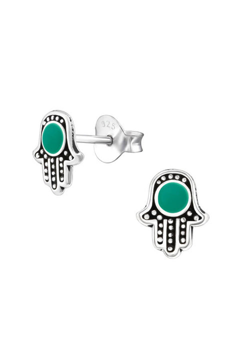 Sterling Silver Hamsa Ear Studs With Epoxy - SS