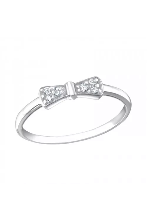 Sterling Silver Bow Ring With CZ - SS