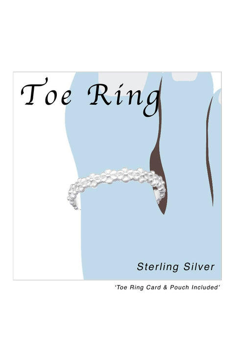Sterling Silver Flower Pattern Adjustable Toe Ring - SS