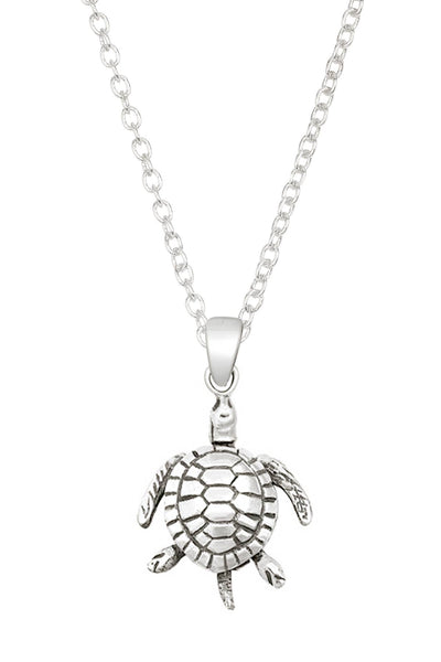 Sterling Silver 5/8" Moveable Turtle Pendant Necklace - SS