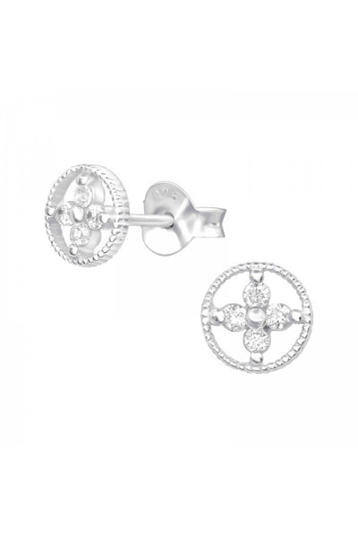 Sterling Silver Flower Ear Studs With Cubic Zirconia - SS