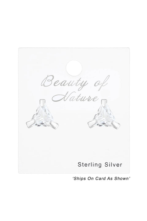 Sterling Silver Triangle 6mm Ear Studs With CZ - SS
