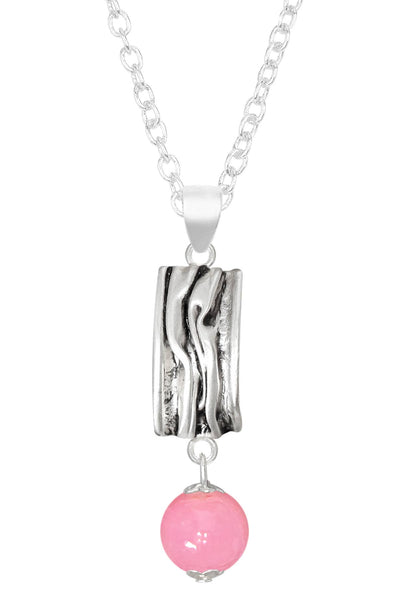 Pink Murano Glass & Textured Rectangle Pendant Necklace - SF