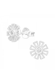 Sterling Silver Flower Ear Studs With Cubic Zirconia - SS