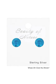 Sterling Silver Round Ear Studs With Genuine Crystals - SS