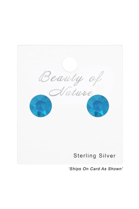 Sterling Silver Round Ear Studs With Genuine Crystals - SS