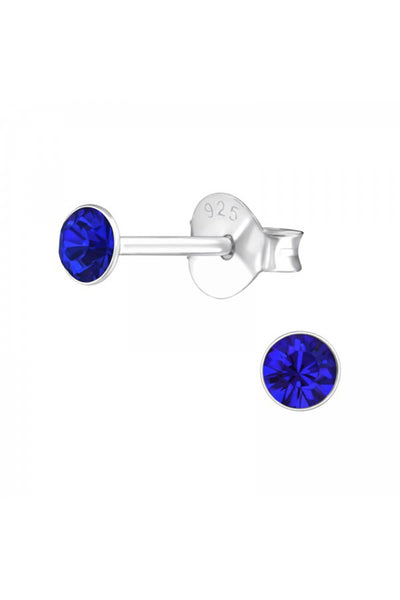 Sterling Silver Round 3mm Ear Studs With Crystals - SS