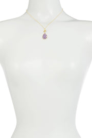 Lavender Crystal & Lotus Pendant Necklace - GF