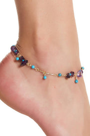 Amethyst & Turquoise Beaded Anklet - GF