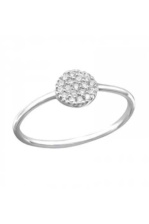 Sterling Silver Round Face Ring With CZ - SS