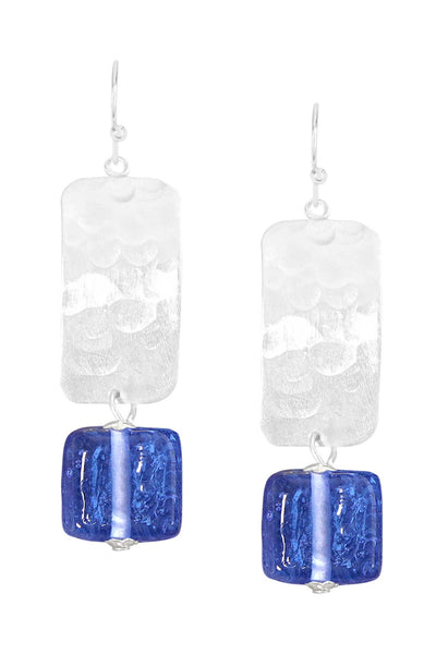 Tanzanite Murano Glass & Hammered Rectangle Earrings - SF