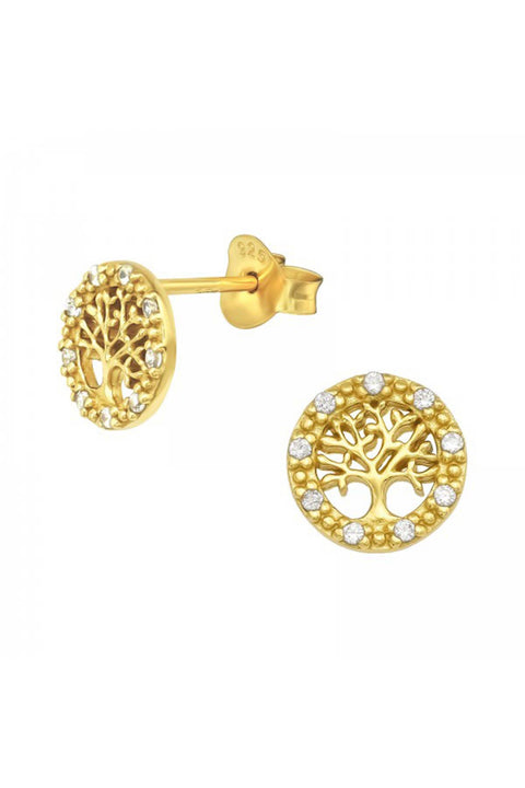 Sterling Silver Tree Of Life Ear Studs With CZ - VM