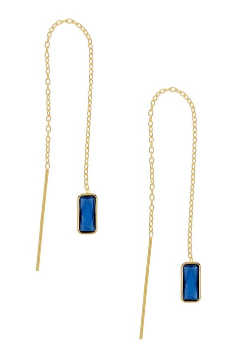 London Blue Crystal Rectangle Threader Earrings - GF