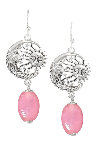 Pink Murano Glass With Sun & Moon Drop Earrings - SF