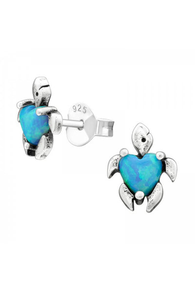Sterling Silver Turtle Ear Studs With Opal - SS