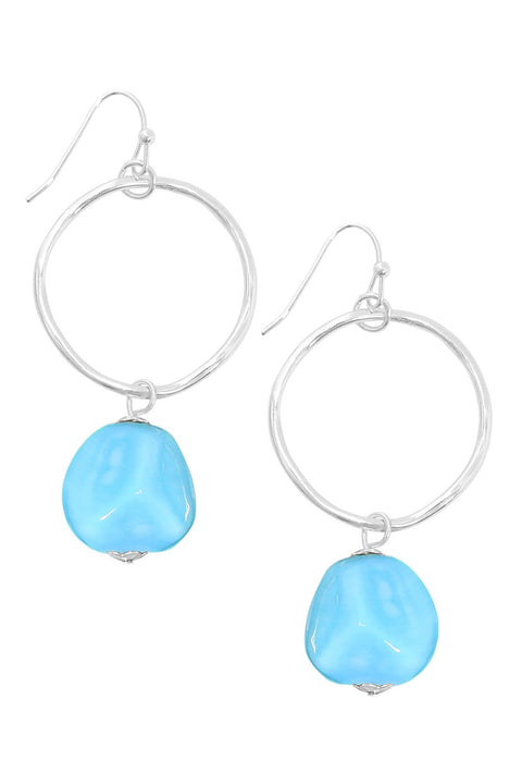 Blue Murano Glass & Hoop Drop Earrings - SF