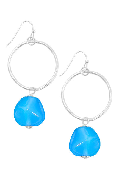 Blue Murano Glass & Hoop Drop Earrings - SF