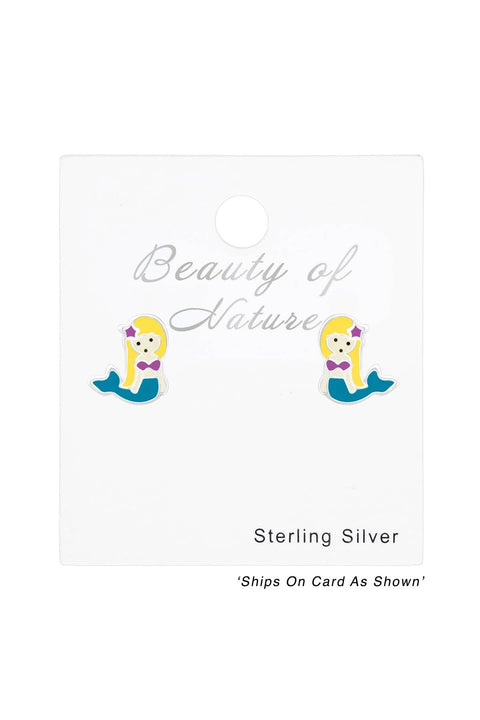 Sterling Silver Mermaid Ear Studs with Epoxy - SS