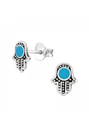 Sterling Silver Hamsa Ear Studs With Epoxy - SS