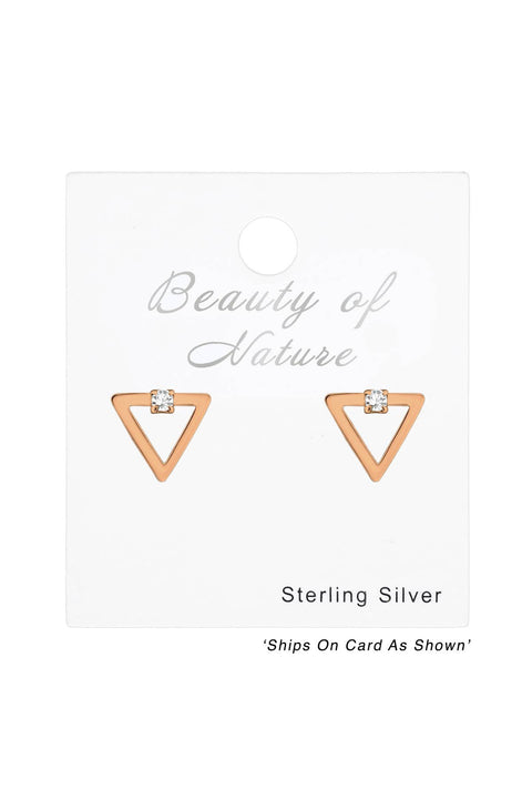 Sterling Silver Triangle Ear Studs With Crystal - RG