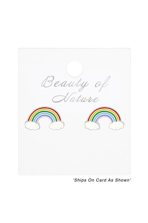 Sterling Silver Rainbow Ear Studs with Epoxy - SS