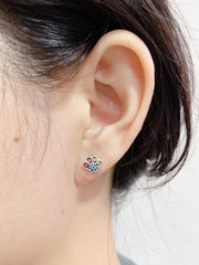 Sterling Silver & Mixed Crystal Paw Print Stud Earrings - SS