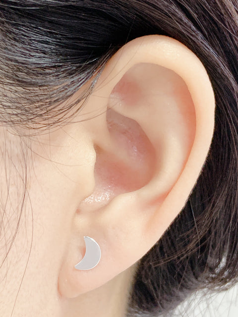 Sterling Silver Moon Stud Earrings - SS