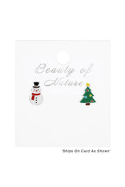 Sterling Silver Christmas Holiday Stud Earrings - SS