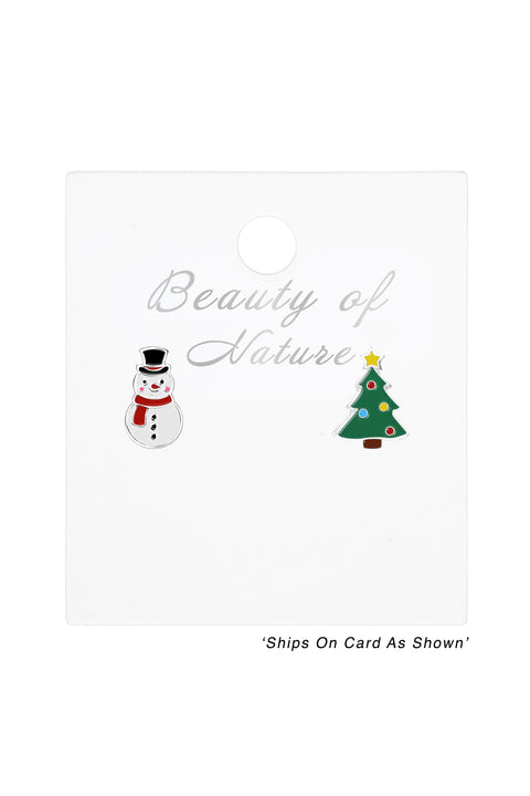 Sterling Silver Christmas Holiday Stud Earrings - SS