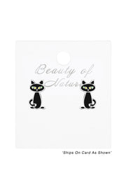 Sterling Silver Black Cat Post Earrings - SS