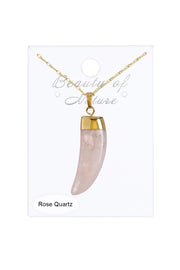 Rose Quartz 30" Horn Pendant Necklace - GF