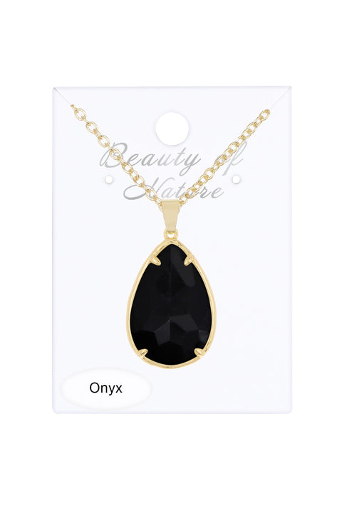 Black Onyx Pear Cut Pendant Necklace - GF