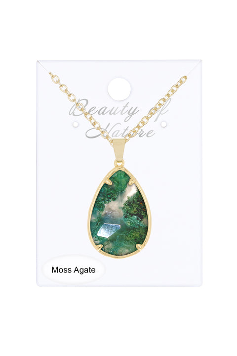 Moss Agate Pear Cut Pendant Necklace - GF