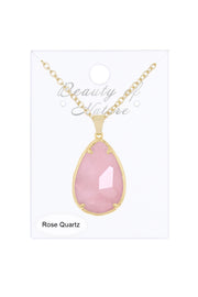 Rose Quartz Pear Cut Pendant Necklace - GF
