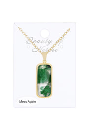 Moss Agate Rectangle Pendant Necklace - GF
