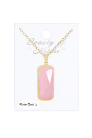 Rose Quartz Rectangle Pendant Necklace - GF