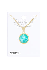 Amazonite Round Pendant Necklace - GF