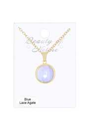 Blue Lace Agate Round Pendant Necklace - GF