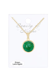 Green Lace Agate Round Pendant Necklace - GF
