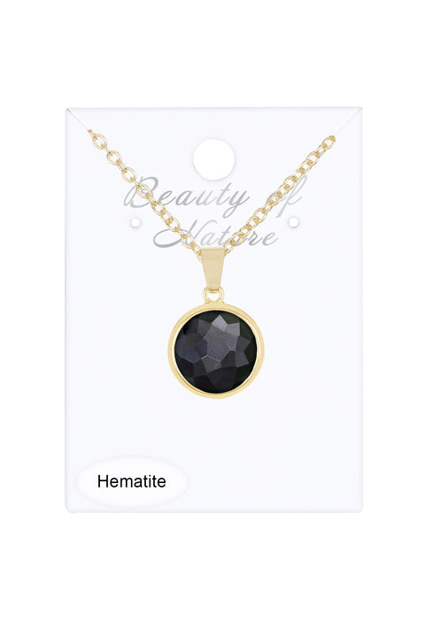 Hematite Round Pendant Necklace - GF