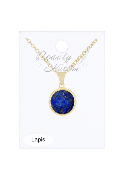 Lapis Round Pendant Necklace - GF