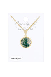 Moss Agate Round Pendant Necklace - GF