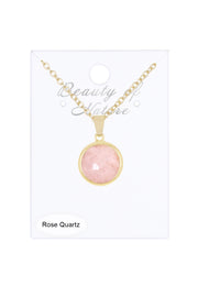 Rose Quartz Round Pendant Necklace - GF