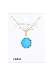 Turquoise Quartz Round Pendant Necklace - GF