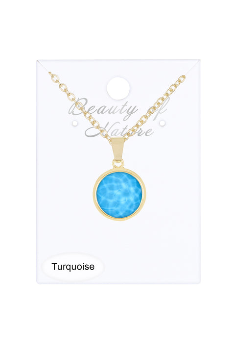 Turquoise Quartz Round Pendant Necklace - GF